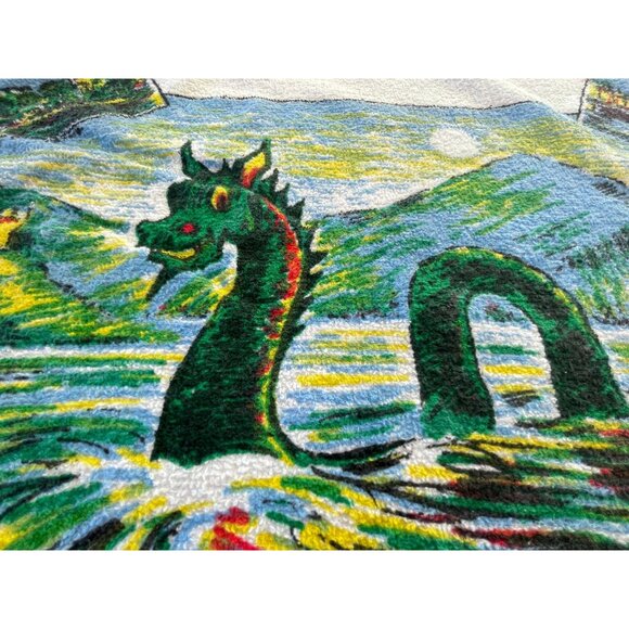 Vintage 70s Loch Ness Monster terry cloth towel, kitschy Nessie dish towel - Picture 2 of 9